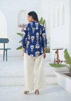 Ammanya Navy Ikat motif pleated Top