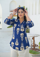 Ammanya Navy Ikat motif pleated Top