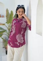 Ammanya Berry Wine Botanical Print Top