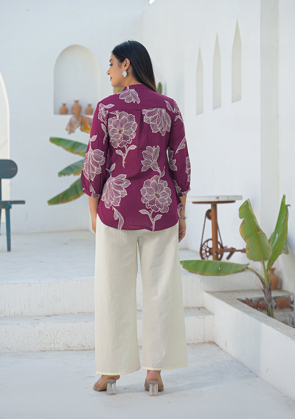Ammanya Berry Wine Botanical Print Top