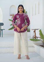 Ammanya Berry Wine Botanical Print Top
