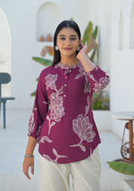 Ammanya Berry Wine Botanical Print Top