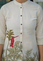 Ammanya Ivory Botanical Bird Embroidered Cotton Flex Top
