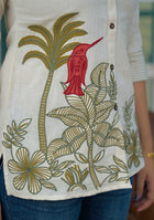 Ammanya Ivory Botanical Bird Embroidered Cotton Flex Top