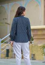 Blue Zig Zag floral print Top