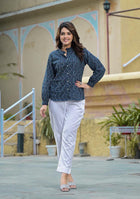 Blue Zig Zag floral print Top
