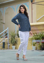 Blue Zig Zag floral print Top