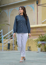 Blue Zig Zag floral print Top
