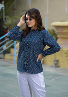 Blue Zig Zag floral print Top