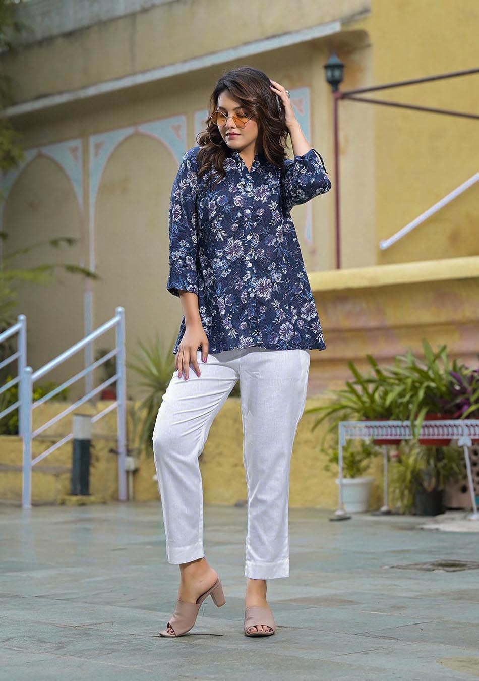 Blue Floral Printed Top