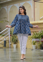 Indigo Blue Printed Peplum Top