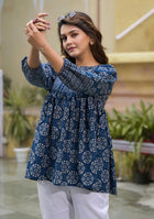 Indigo Blue Printed Peplum Top