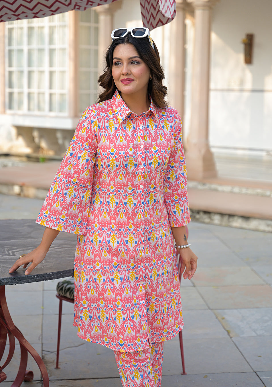 Coral Ikkat Glow Co-ord Set