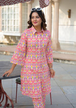 Coral Ikkat Glow Co-ord Set