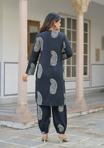Black paisley Kurta and  Hem Cuffed Pant Set