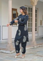 Black paisley Kurta and  Hem Cuffed Pant Set