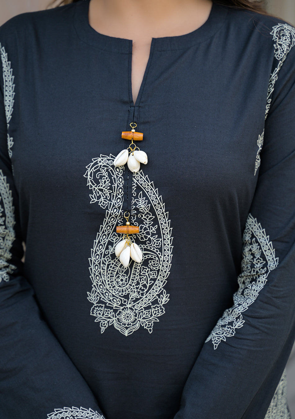 Black paisley Kurta and  Cuffed Hem Pant Set