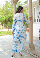 Blue and White Tie-Dye Pattern Kurta with Cuffed Pant Set