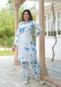 Blue and White Tie-Dye Pattern Kurta with Cuffed Pant Set