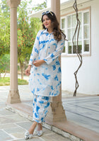 Blue and White Tie-Dye Pattern Kurta with Cuffed Pant Set