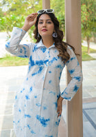 Blue and White Tie-Dye Pattern Kurta with Cuffed Pant Set