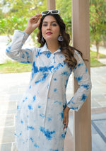 Blue and White Tie-Dye Pattern Kurta with Cuffed Pant Set