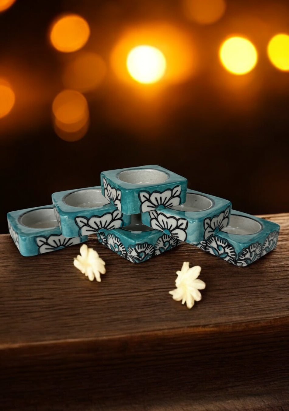 Teal handcrafted floral tealight Diya