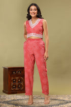 Coral Chunri Print Blouse & Pant Set