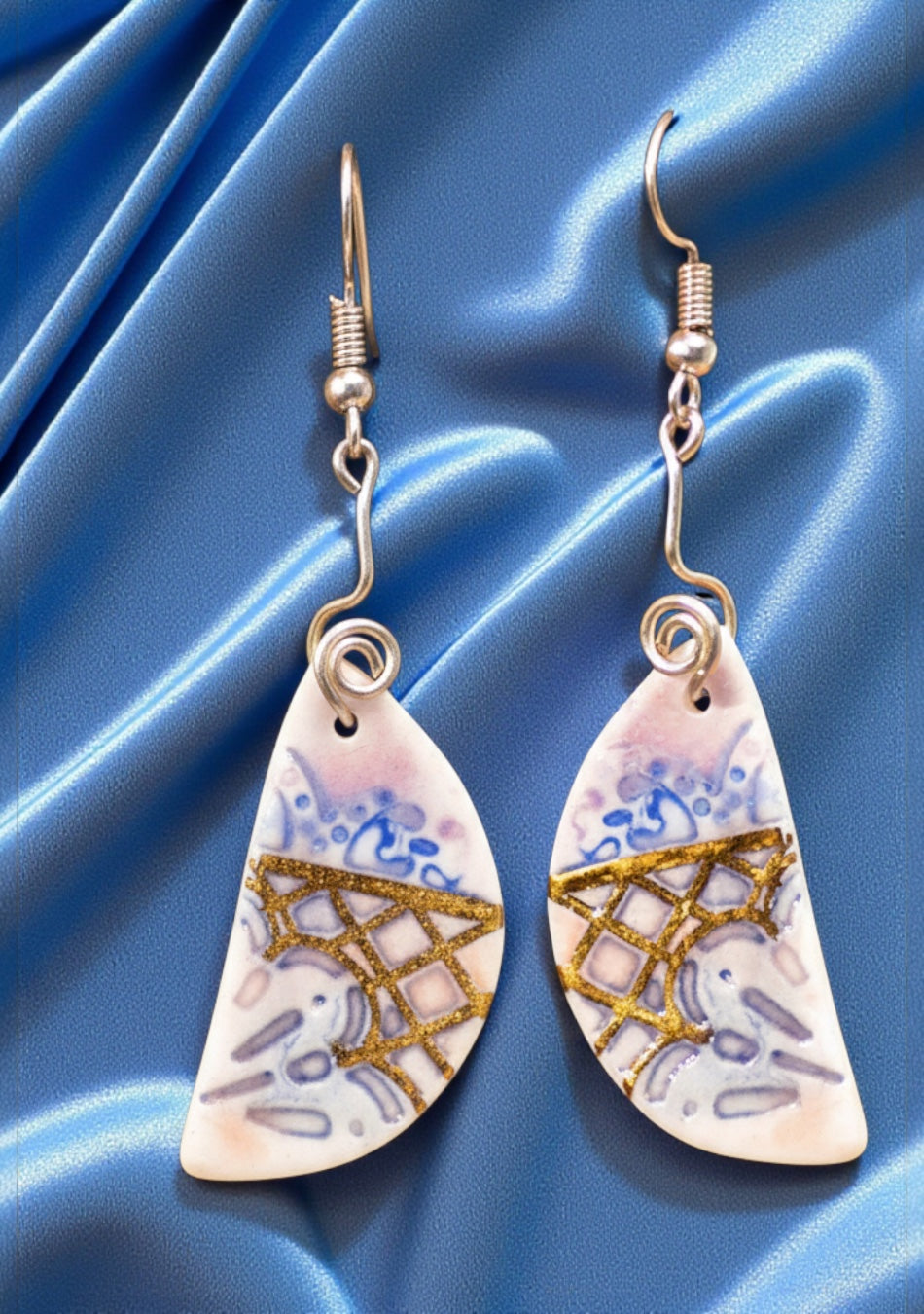 Intricate Pink-Blue Hemisphere  Earrings