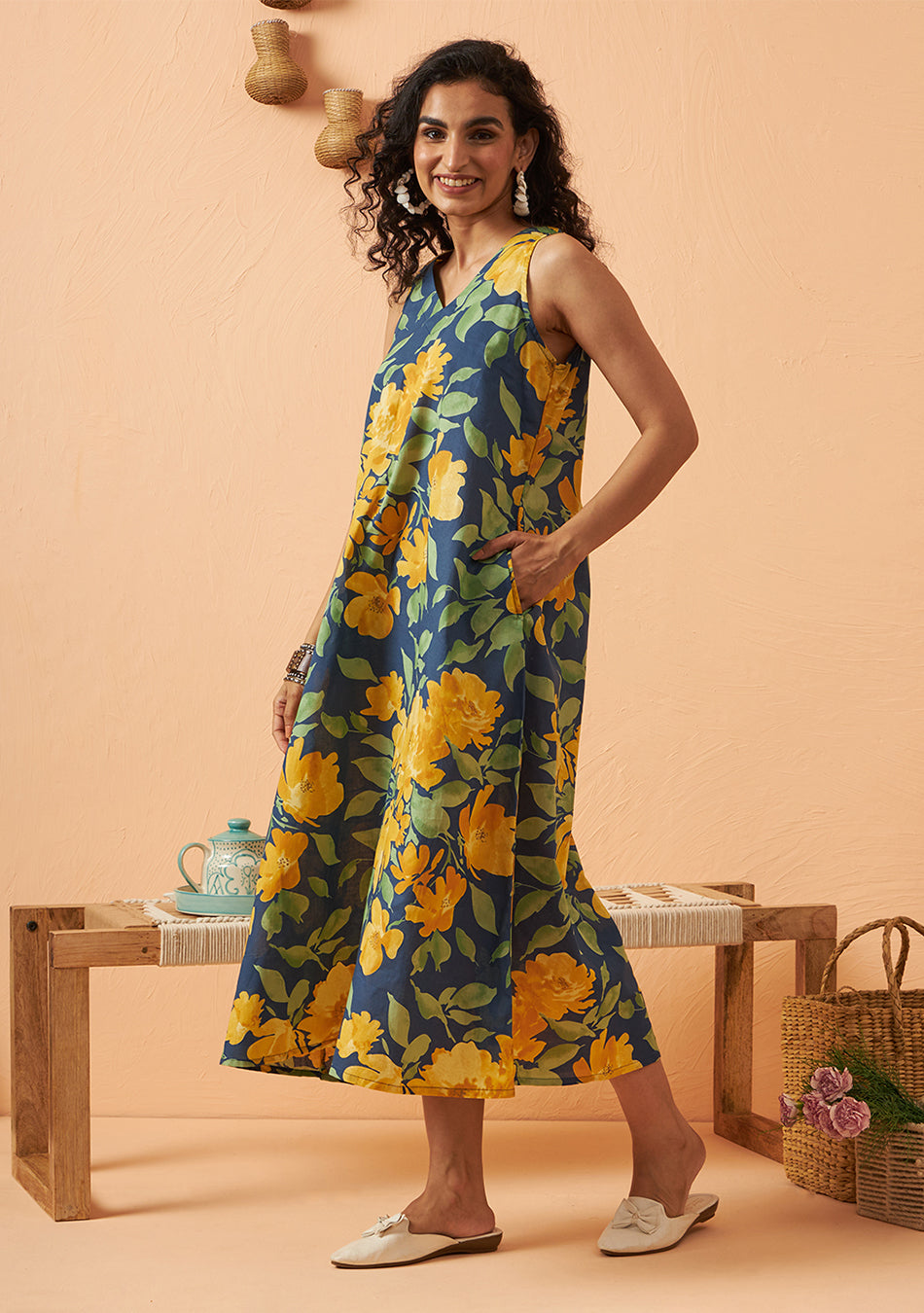 Tropical sky floral dress
