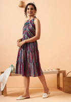 Multicolour Striped Halter Dress