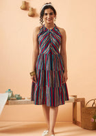 Multicolour Striped Halter Dress