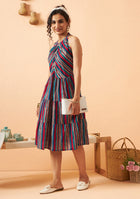 Multicolour Striped Halter Dress