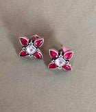 Snowy Ruby Petal Stud Earrings
