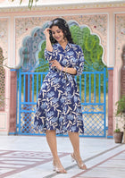 Azure Botanical Midi Dress