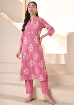 Rose Printed Suit Set with Dupatta