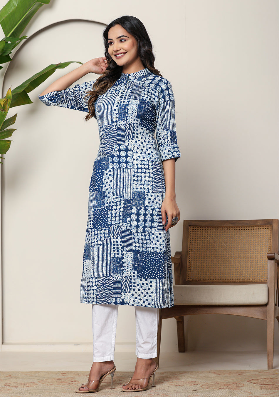 Ammanya Indigo Patchwork Printed Kurta