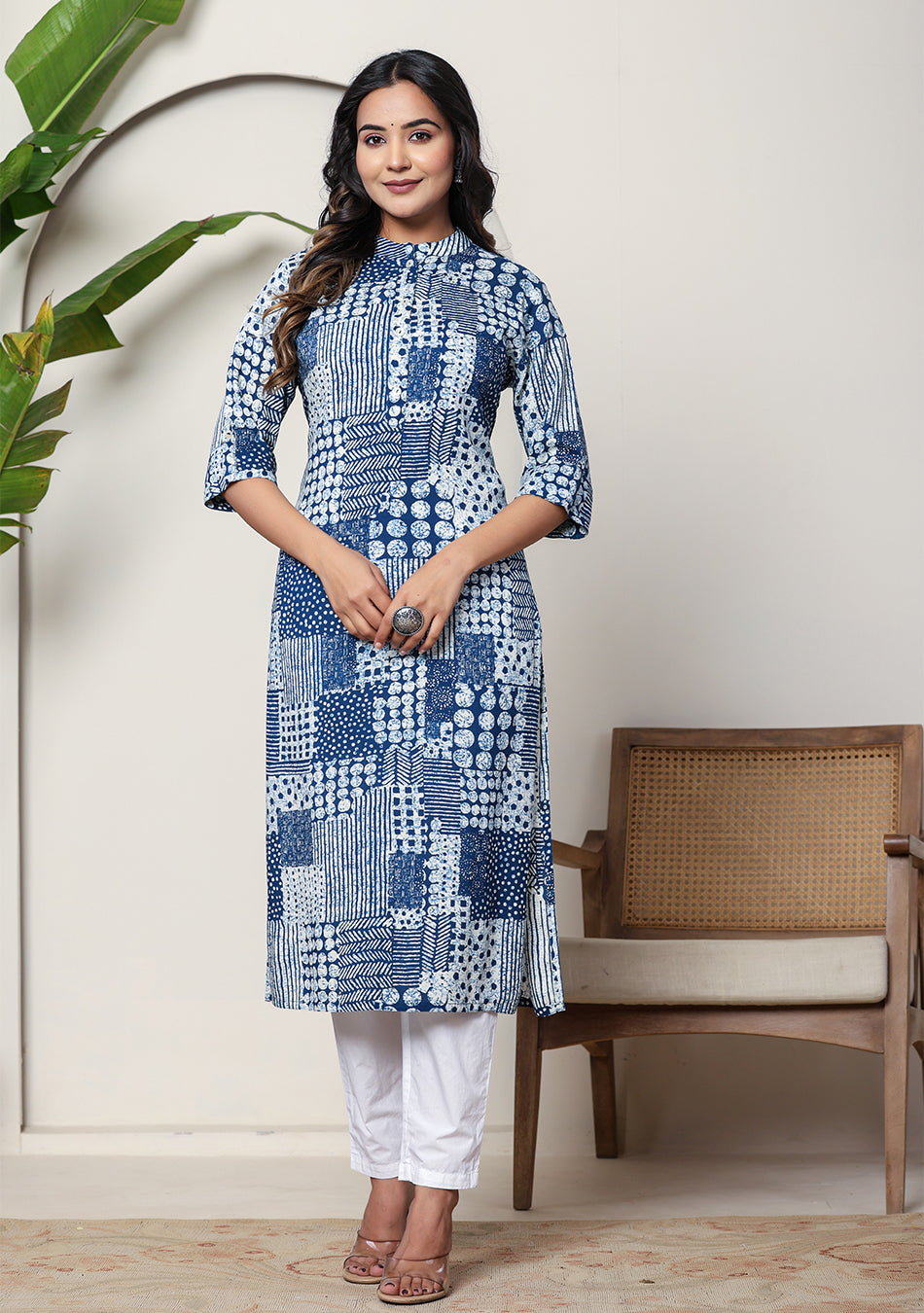 Ammanya Indigo Patchwork Printed Kurta