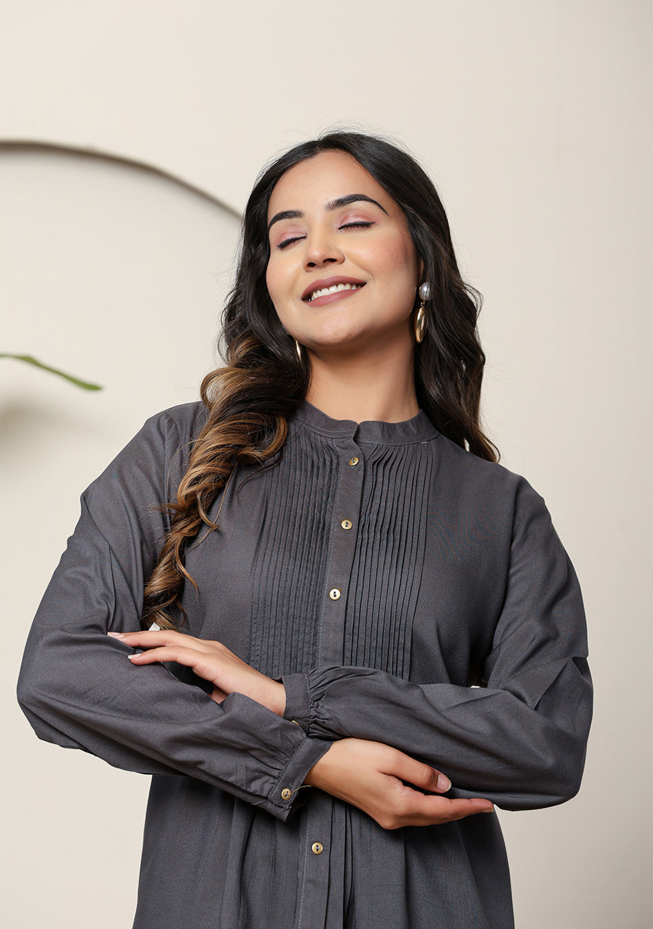 Ammanya Graphite Solid Pintex Top