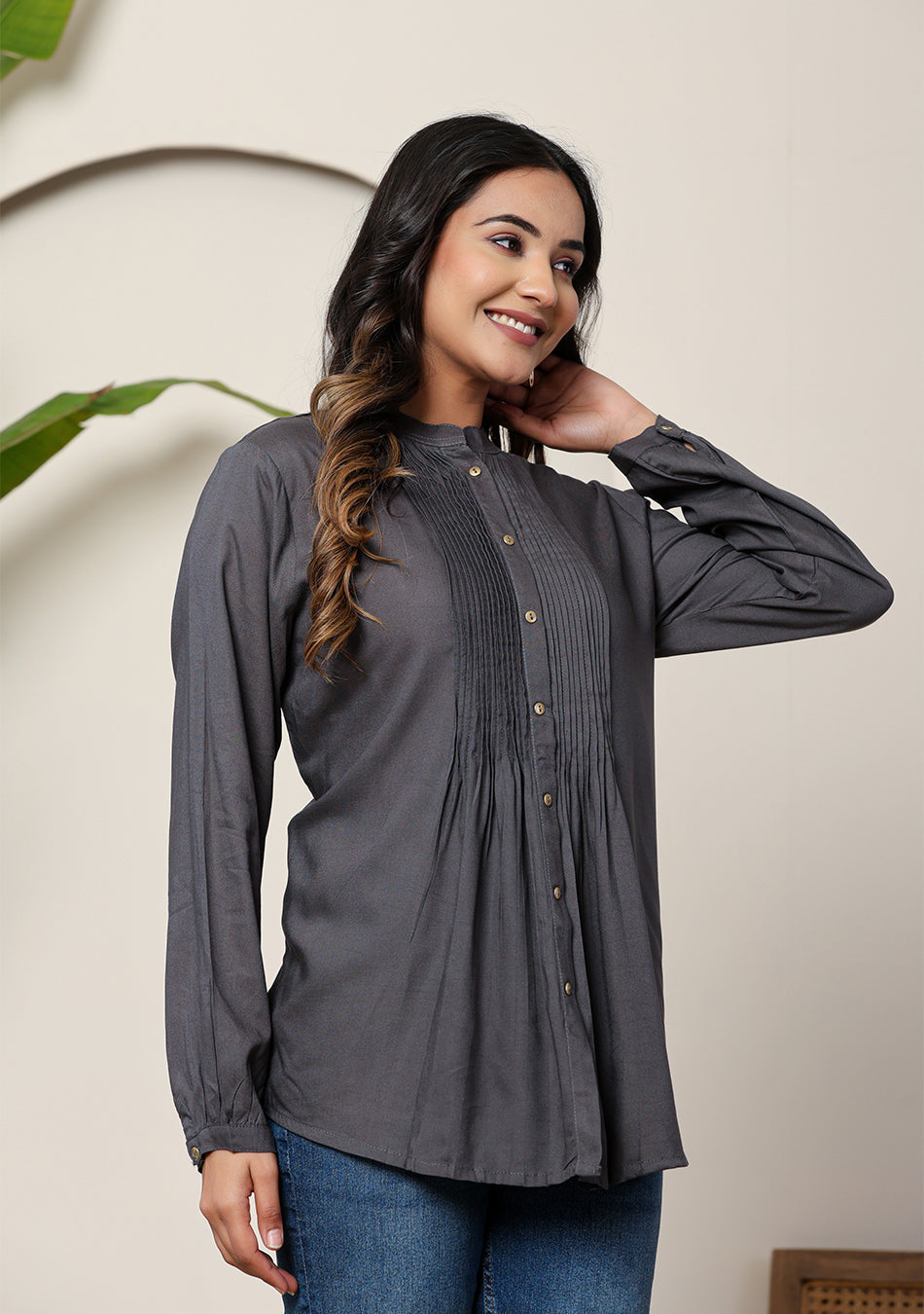 Ammanya Graphite Solid Pintex Top
