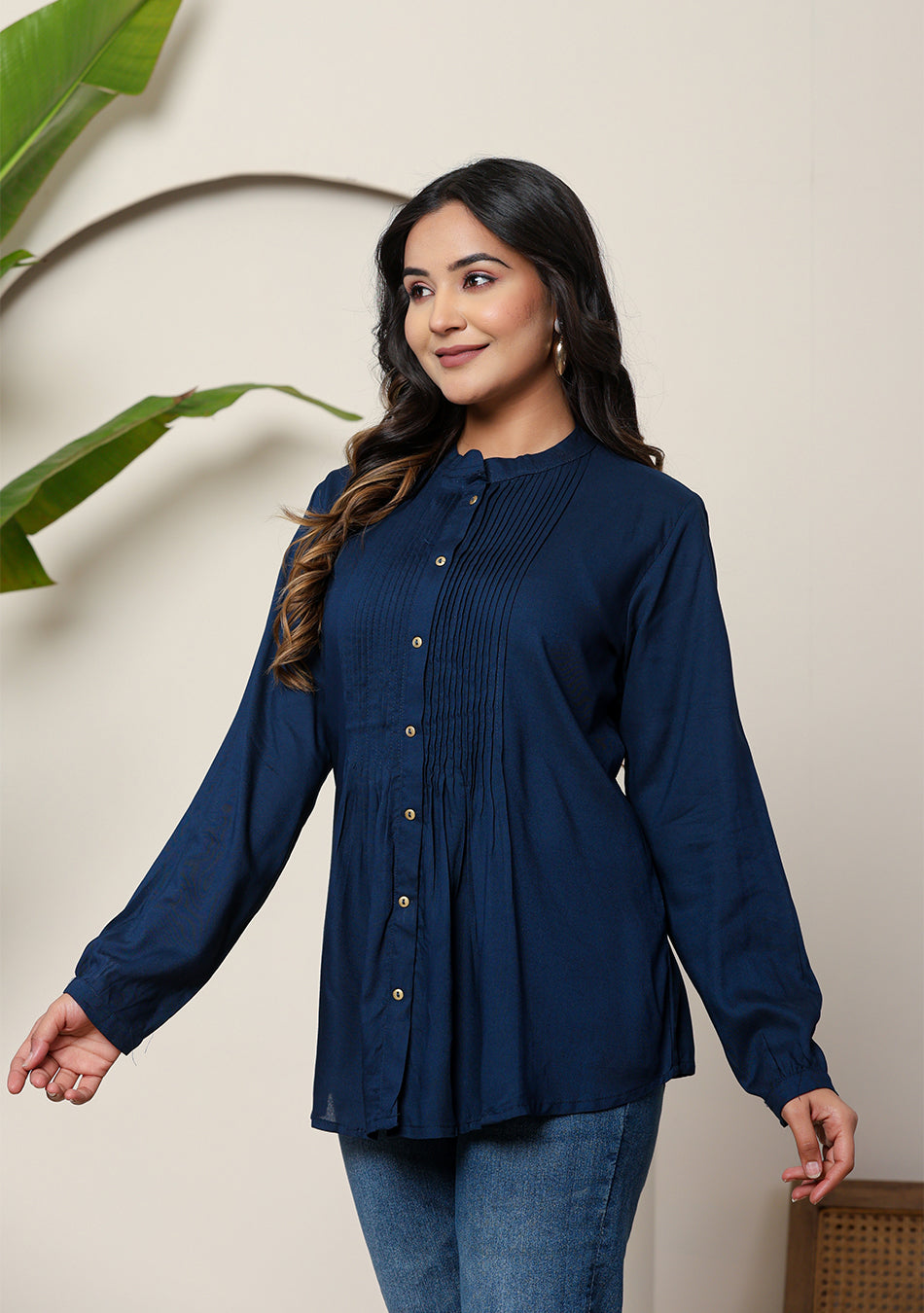 Ammanya Blue Solid Pintex Top