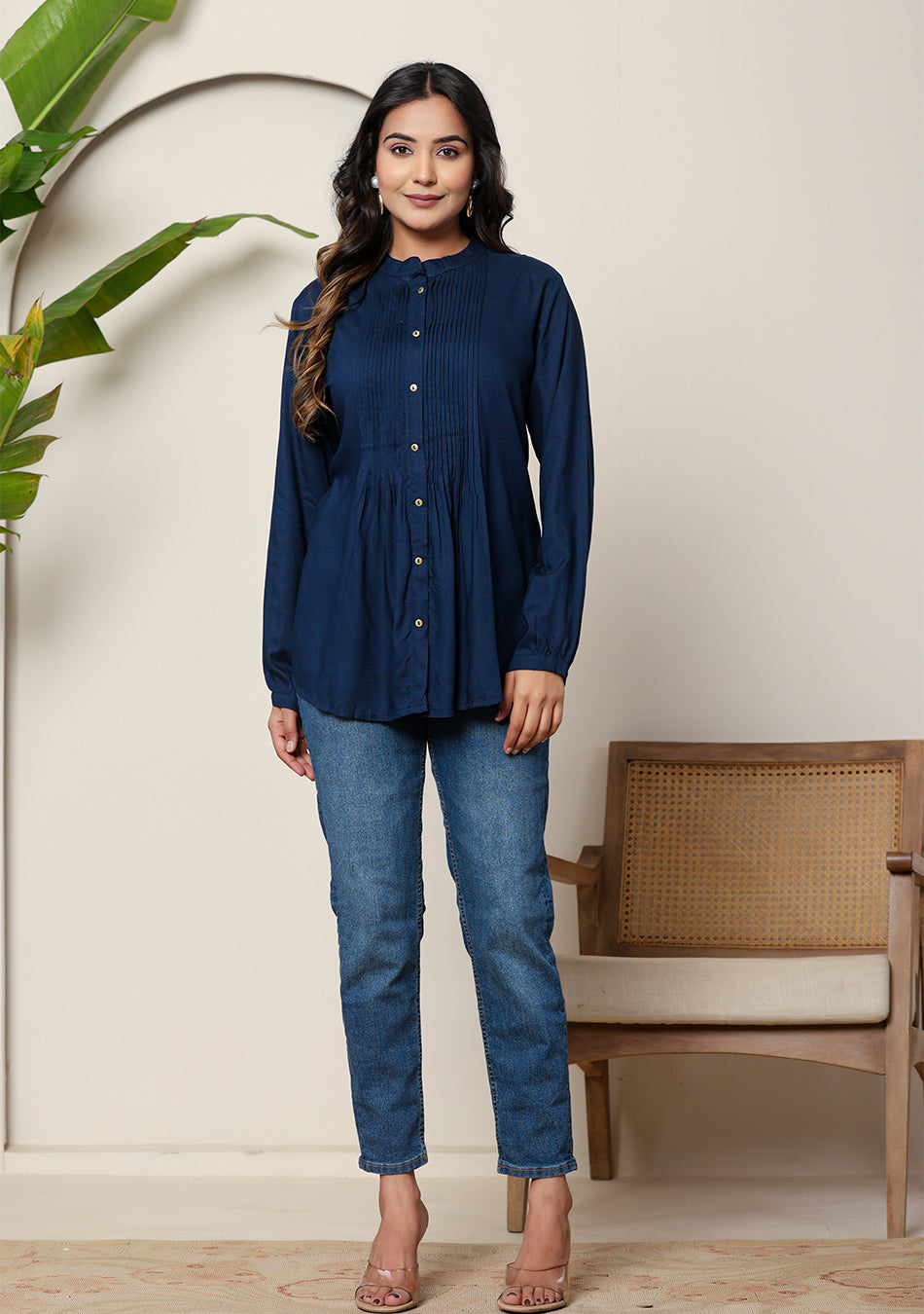 Ammanya Blue Solid Pintex Top