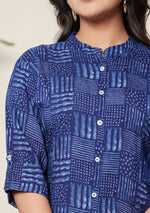 Indigo Geometric Print Top