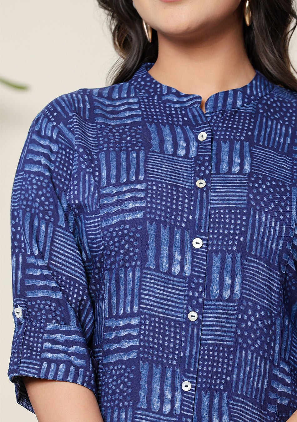 Ammanya Indigo Geometric Print Top