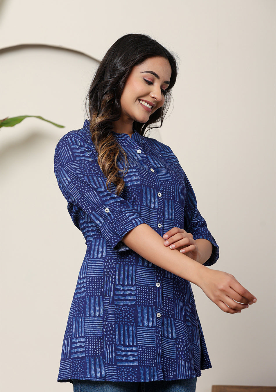 Ammanya Indigo Geometric Print Top