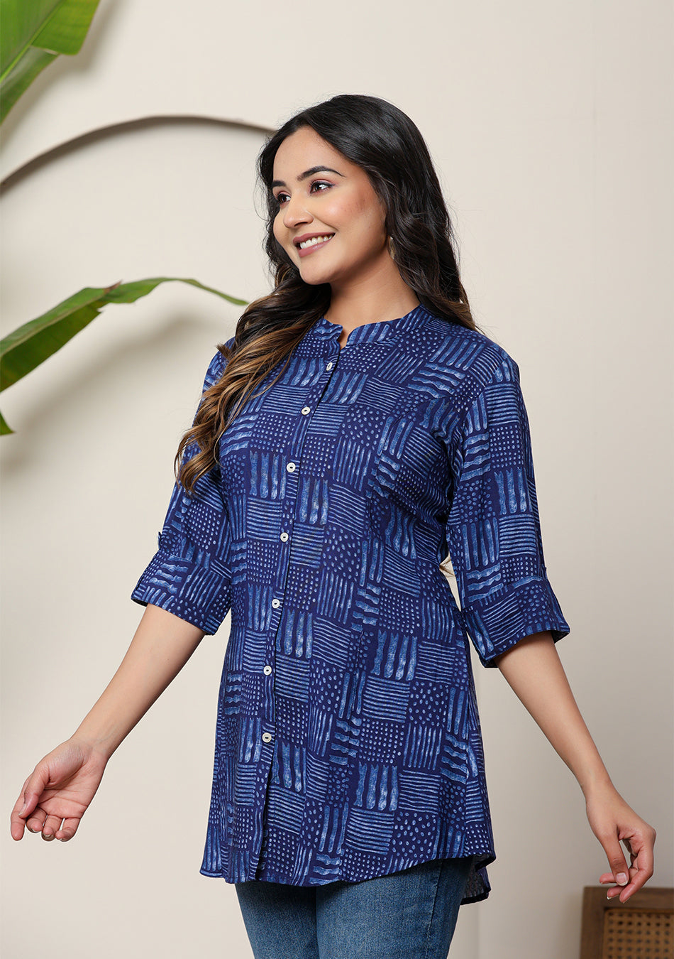 Ammanya Indigo Geometric Print Top