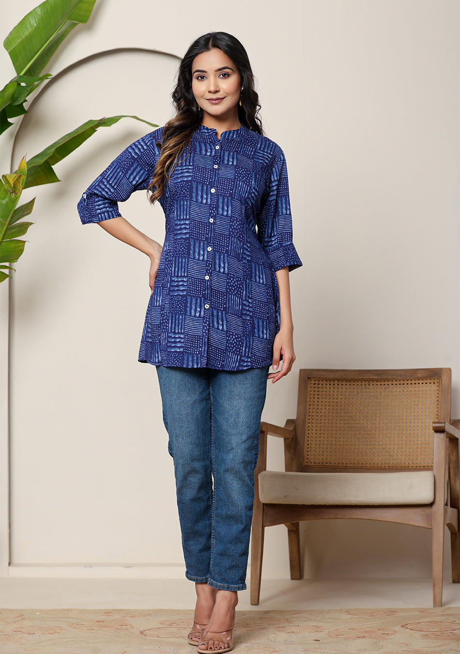 Ammanya Indigo Geometric Print Top