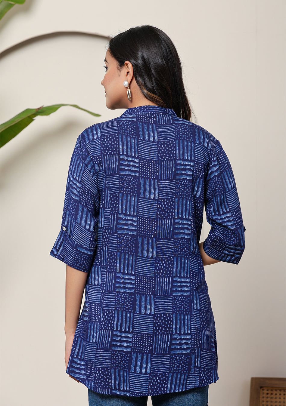 Ammanya Indigo Geometric Print Top