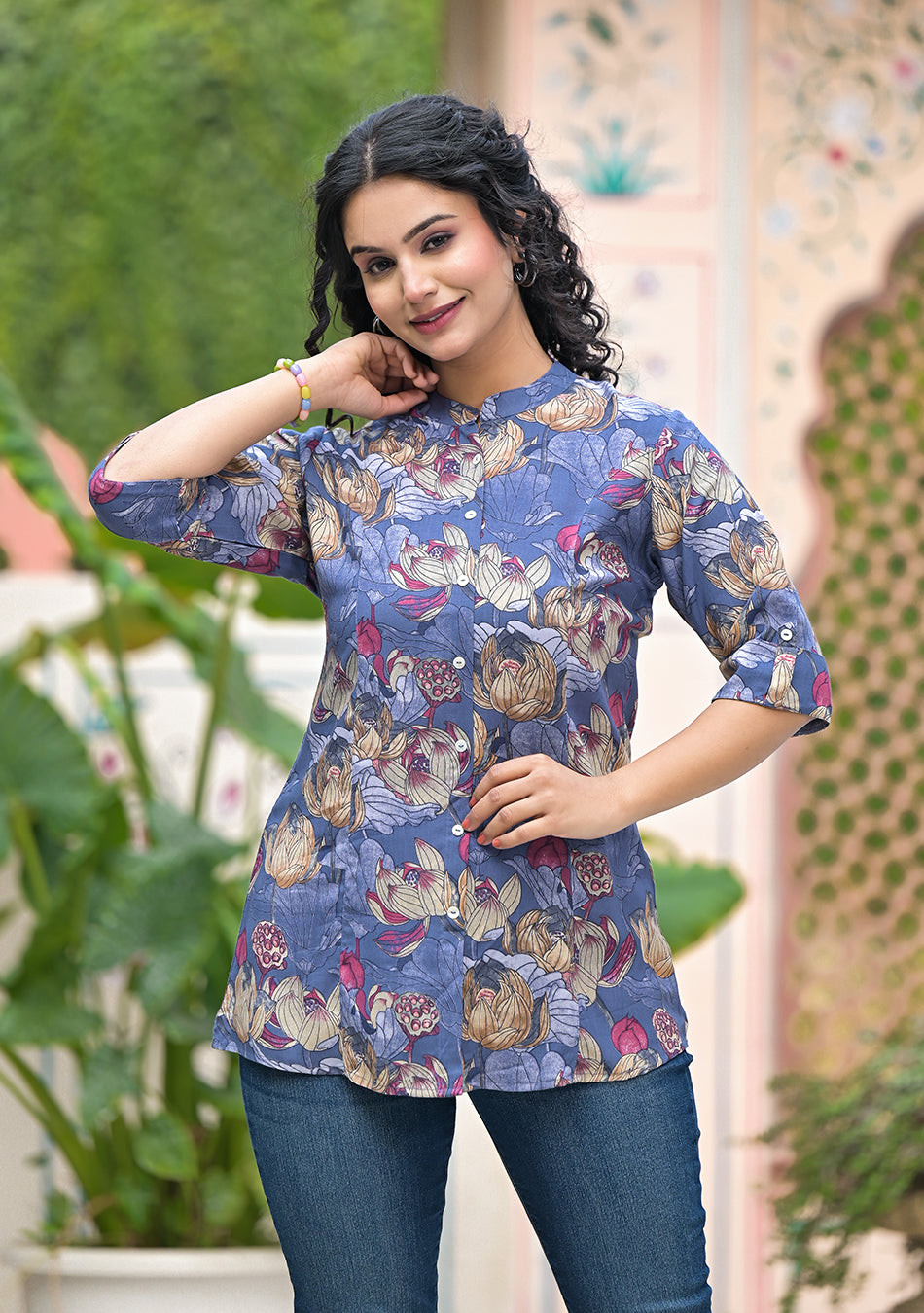 Ammanya SLATE BLUE FLORAL TOP