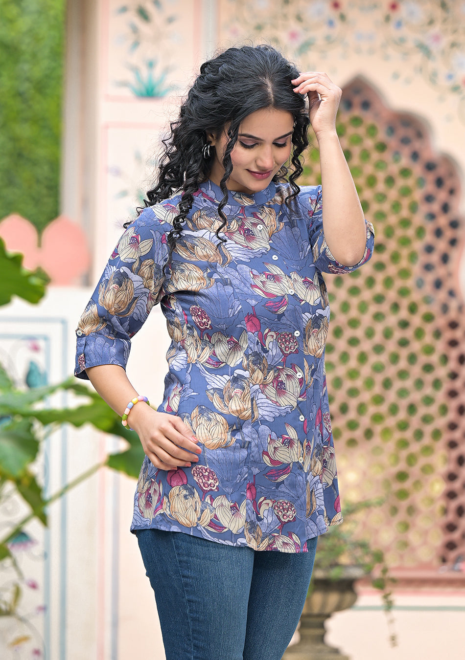 Ammanya SLATE BLUE FLORAL TOP